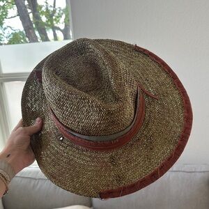 Ruediger Brown Straw Hat with Red Trim
